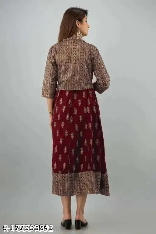 Blue rayon printed Jacklin kurta with jacket, three-quarter sleeves - Indian women's fashion