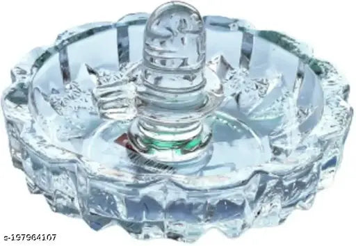 Crystal Shivling with bowl plate - Auspicious crystal symbol for long life, wisdom, and peace from India