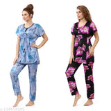 Satin kaftan night suit & pyjama combo pack (2), featuring printed design, ideal for sleepwear or loungewear
