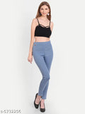 Skyblue denim jeggings for women, stretchable high waist with elastic closer and ankle length