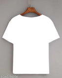 Crisp white, printed graphic cotton blend T-shirt - modern design for trendy boys & girls, half sleeves