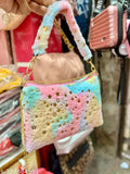Multicolor, high-quality fur sling bag with one compartment, featuring premium stitching and zips, approximately 17cm x 14cm x 10cm, big size, trendy design, origin India