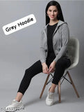 Light grey fleece zip-up hoodie for women/girls, solid style, long sleeves, made in India