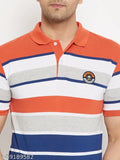 Colorblocked cotton blend men's rust embroidery half sleeve polo t-shirt, short sleeves on display, made in India