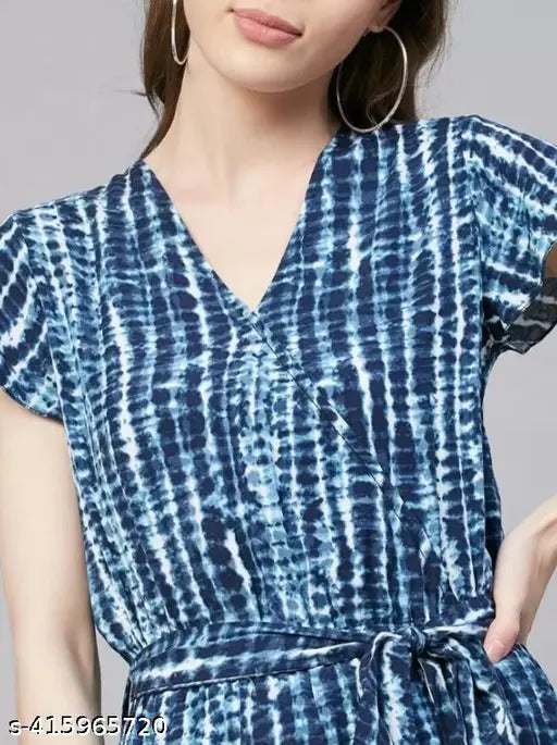 Fancy rayon print jumpsuit for women (XL/XXL) - tie-dye design on display