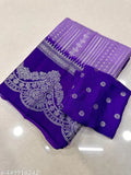Chiffon saree with lace border, foil print all over on display - Indian budget range Shiffon Georget saree