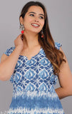 Blue, 100% cotton midi dress for women - stylish day-to-night attire with printed combo, perfect for any occasion
