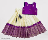 Baby Girls Traditional Art Silk Pattu Pavadai Lehenga Choli, solid design, sleeveless, jacquard silk with cotton inner, ready-to-wear full stitched lehenga, India origin