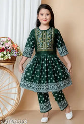 Cotton pajama set for girls, Nyra clothing A-line design with three-quarter sleeves, knee length. Versatile and trendy kids' frock perfect for parties and weddings, made in India