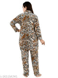 Orange woolen winter kambal pajama set for women, long-sleeve collared nightwear with floral design. Hand wash only