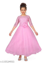 Pink polyester three-quarter sleeve lavender frocks and dresses for girls aged 3-12, self-designed by Aarika, India origin