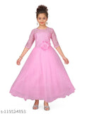 Pink polyester three-quarter sleeve lavender frocks and dresses for girls aged 3-12, self-designed by Aarika, India origin