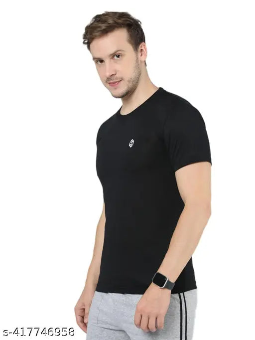 MH Round neck sports t-shirt, polycotton, solid color, short sleeves, men's size M (40in chest, 26.5in length), made in India