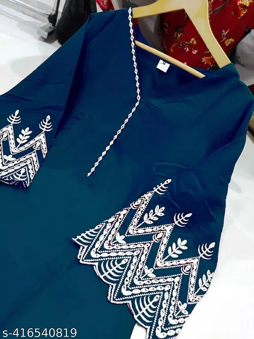 Rayon Anarkali Kurta set with pants, trendy partywear festival wear for women, solid-colored long kurti and bottomwear