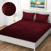 Luxury flannel striped fitted king bedsheets with 2 pillow covers, 320TC velvet, double bed size from CRAFTEAL - ideal for heavy winter, adult use