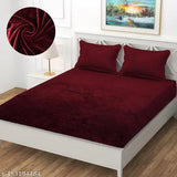 Luxury flannel striped fitted king bedsheets with 2 pillow covers, 320TC velvet, double bed size from CRAFTEAL - ideal for heavy winter, adult use