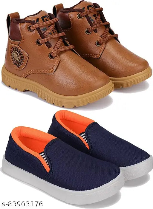 Multicolor canvas & PVC kids' running shoes pack (2), lightweight & breathable, fashionable and durable sports footwear for daily wear