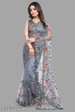 Stylish Bollywood net saree, free size, heavy net fabric, embroidered flower work, India origin