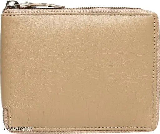 Beige artificial leather wallet, trendy and versatile for casual, evening/party, formal events. Four card slots, free size (12cm x 10cm), faux leather from India