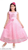 Pink sleeveless maxi dress, embroidered net fabric for girls party wear, 4-5 years size