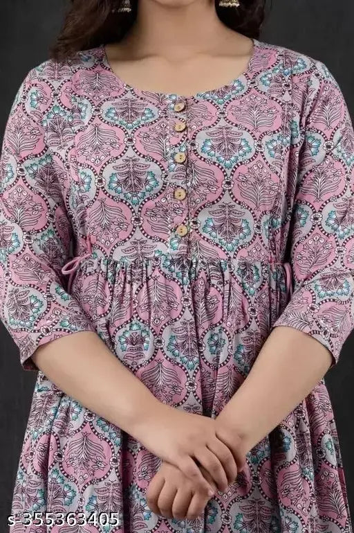 Cotton maternity kurti with zippers, pink, rayon & viscose blend, printed style, suitable for nursing, India-origin