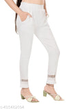 Solid cotton blend pencil trousers, trendy pack of 2 in sizes L, XL with lace panel and elastic waistband. Semi-formal casual wear, ankle length