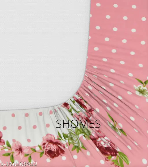 Pink premium cotton elastic fitted double bedsheet with two pillow covers, 72x78x8 inches, wrinkle-free design for a luxurious sleep environment. Made from high-quality soft cotton, perfect for summer and ideal for adults. Origin: India