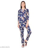 Mysaa women's cotton printed night suit set: rayon slub shirt & pyjama with three-quarter sleeves