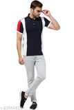 Colorblocked cotton short-sleeved polo neck tee for men, M (38in/27in), stylish menswear