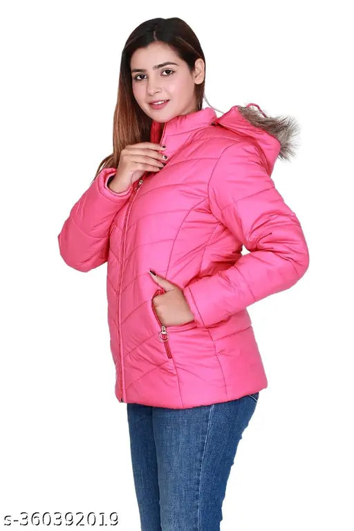 Black striped nylon quilted long-sleeve winter jacket for women and girls