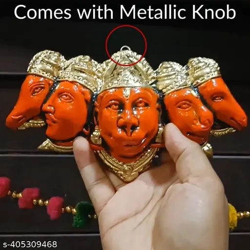 Orange polyresin Panchmukhi Hanuman Ji Murti statue for home decor, gifting protection from evil eye, 176 cm wide (pack of 1)