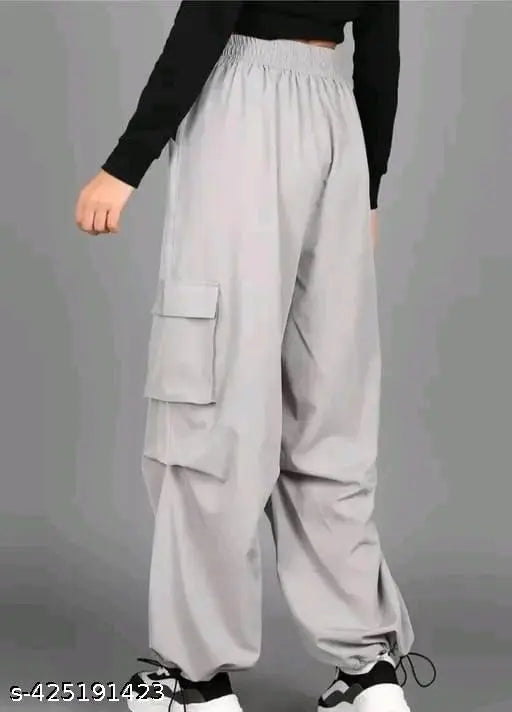 Black/Grey Lycra MP Fashion cargo combo pants with four pockets, suitable for casual wear