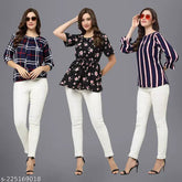 Indian-made Miss AYSE women's crepe printed tunic top with three-quarter sleeves - S to XXL sizes