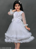 Pretty pink princess dress for girls, embellished net with three-quarter sleeves. (Size: 2-3Y, 3-4Y, etc.) Made in India