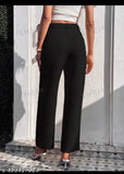 Scuba material, tiger-style simplicity straight fit wide leg pants for women & girls in solid pattern, available in sizes S, M, L, XL. Made in India