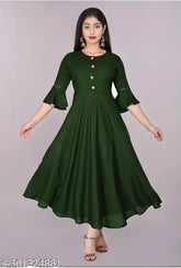 Dark Green Rayon Flared Anarkali Kurti - A vibrant, comfortable, and versatile addition to any women's wardrobe, perfect for casual or semi-formal occasions