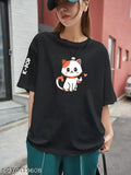Women's oversize K-POP CAT print cotton t-shirt, short sleeves, various sizes available from S to XXXL