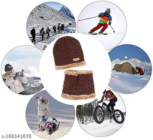 Black 3-in-1 Acrylic Winter Hat Scarf Gloves Set. Ultra warm and touchscreen compatible for men & women. Great for cold outdoor activities or winter festivities. Made in India