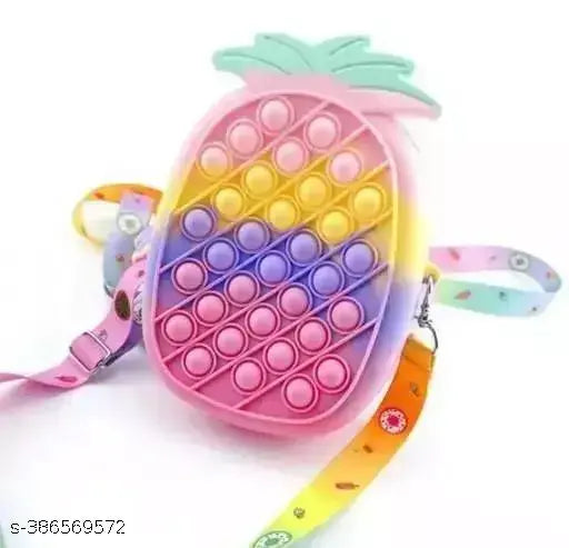 Latest big size pineapple design popit sling bag in solid fabric colorblock, adjustable strap for versatile wear, vibrant tropical spirit with spacious 8-inch interior and single zipper closure