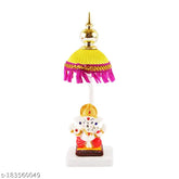 Marble polyresin Ganesha idol with fabric chatri stand, versatile for car dashboards, offices, and study tables. Divine decor for Diwali celebrations." (124 characters)