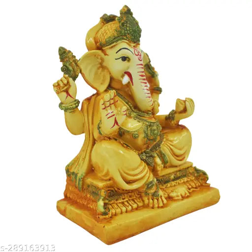 Ceramic Ganesh Idol, 9cm x 14cm, traditional depiction, spiritual worship accessory, handcrafted in India