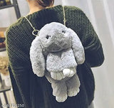 Fluffy fabric sling bag with self-design net pattern, featuring a cute bunny design, chain, and smooth zipper – ideal for girls' school bags