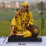 Yellow resin Sai Baba Idol gift statue for home decor, office Vastu Fenshui spiritual showpiece - 17 cm