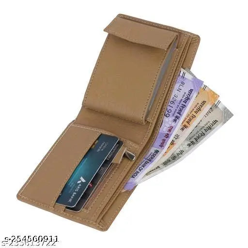 Men's Beige Artificial Leather Album Wallet - Regular Size (11 Card Slots), solid design with 4 compartments. Durable high-quality leather feel, compact size for easy portability. Perfect gift accessory for men, keeps cards and money organized. Made in India