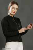 Black fleece full-sleeve jacket by Saloni Style for women & girls, ideal winter wear