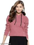 Pink cotton full sleeve crop sweatshirt for women or girls, versatile and trendy solid color top