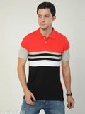 Striped cotton Quco polo shirt for men - Short sleeves, M(36in,26in), L(38in,27in), XL(40in,28in), XXL(42in,29in) - Indian origin