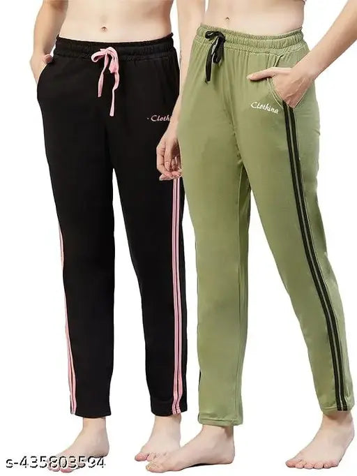 Striped cotton blend women's trackpants pack 2, trendy and comfortable for yoga, gym, or casual wear. Sizes range from S to XXL, made in India