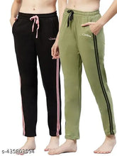Striped cotton blend women's trackpants pack 2, trendy and comfortable for yoga, gym, or casual wear. Sizes range from S to XXL, made in India