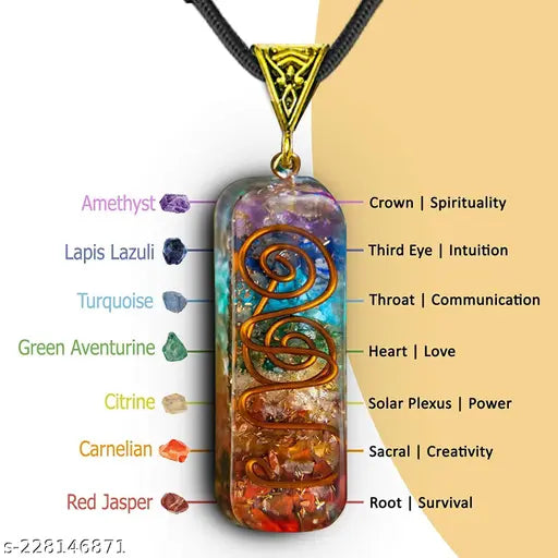 Crystal stone 7 chakra pendant with chain, natural healing stone for Reiki and crystal healing, handmade, Indian-origin